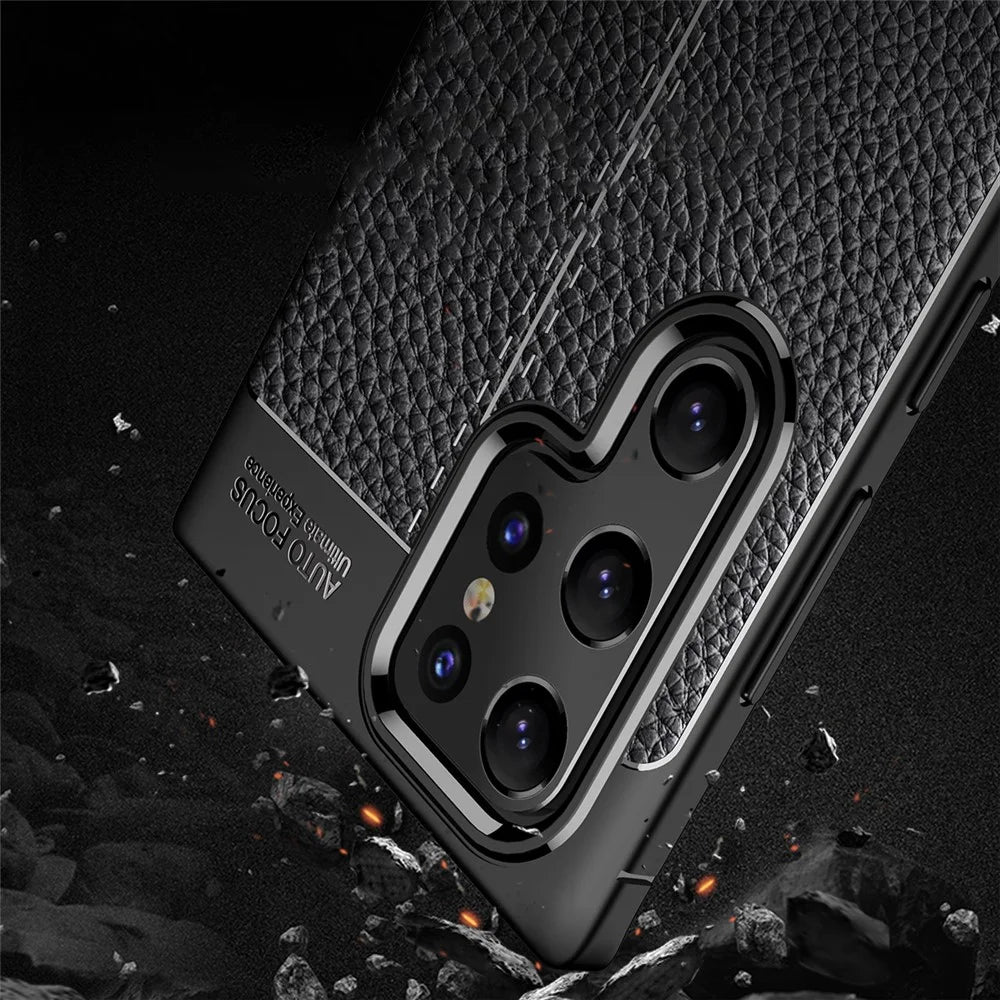 Litchi Texture Flexible TPU Mobile Phone Protector Back Case for Samsung Galaxy S22 Ultra 5G - Black - 4