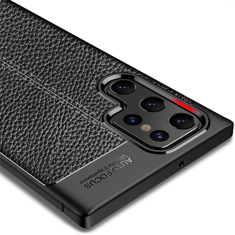 Litchi Texture Flexible TPU Mobile Phone Protector Back Case for Samsung Galaxy S22 Ultra 5G - Black - 5