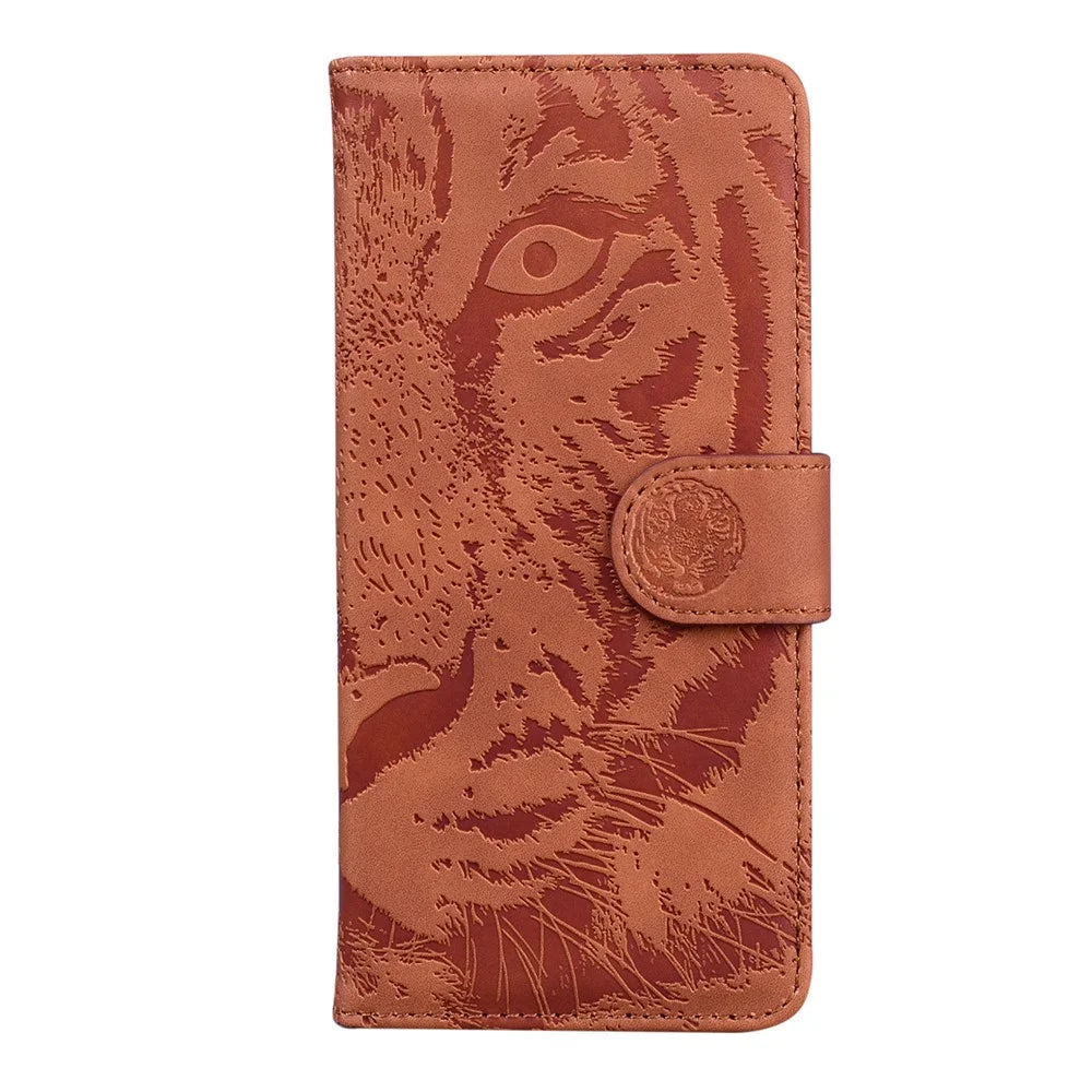 Tiger Imprint Full Protection Leather Wallet Stand Phone Shell Case for Samsung Galaxy A03s (164.2mm) - Brown - 2
