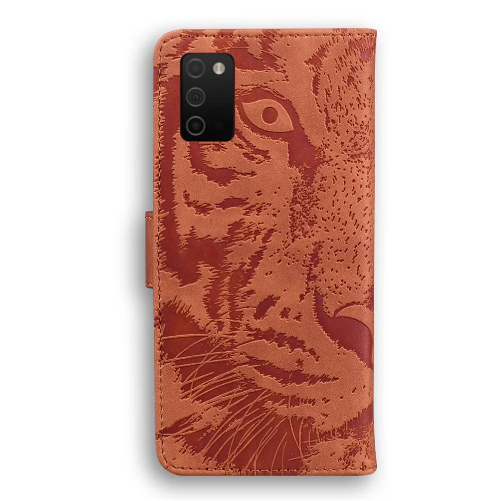 Tiger Imprint Full Protection Leather Wallet Stand Phone Shell Case for Samsung Galaxy A03s (164.2mm) - Brown - 3