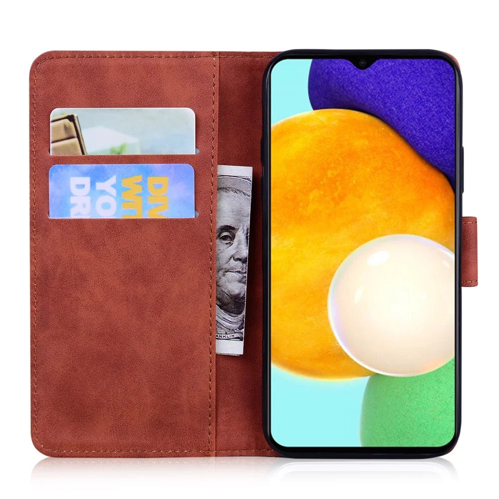Tiger Imprint Full Protection Leather Wallet Stand Phone Shell Case for Samsung Galaxy A03s (164.2mm) - Brown - 4