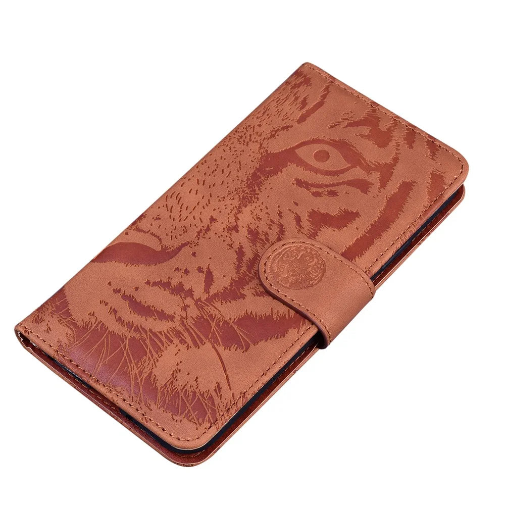 Tiger Imprint Full Protection Leather Wallet Stand Phone Shell Case for Samsung Galaxy A03s (164.2mm) - Brown - 5
