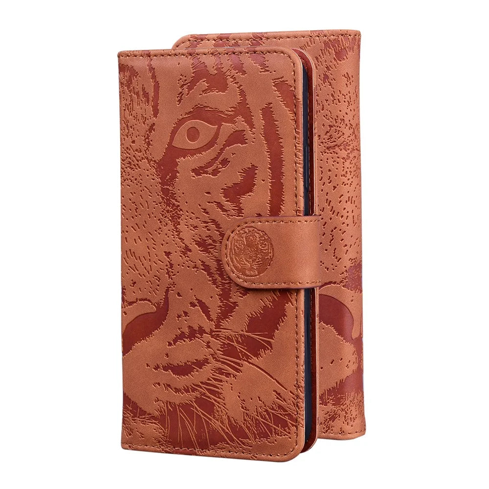 Tiger Imprint Full Protection Leather Wallet Stand Phone Shell Case for Samsung Galaxy A03s (164.2mm) - Brown - 6