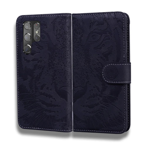 Tiger Pattern Imprinted Magnetic Clasp Leather Phone Case Stand Wallet Cover for Samsung Galaxy S22 Ultra - Black - 1