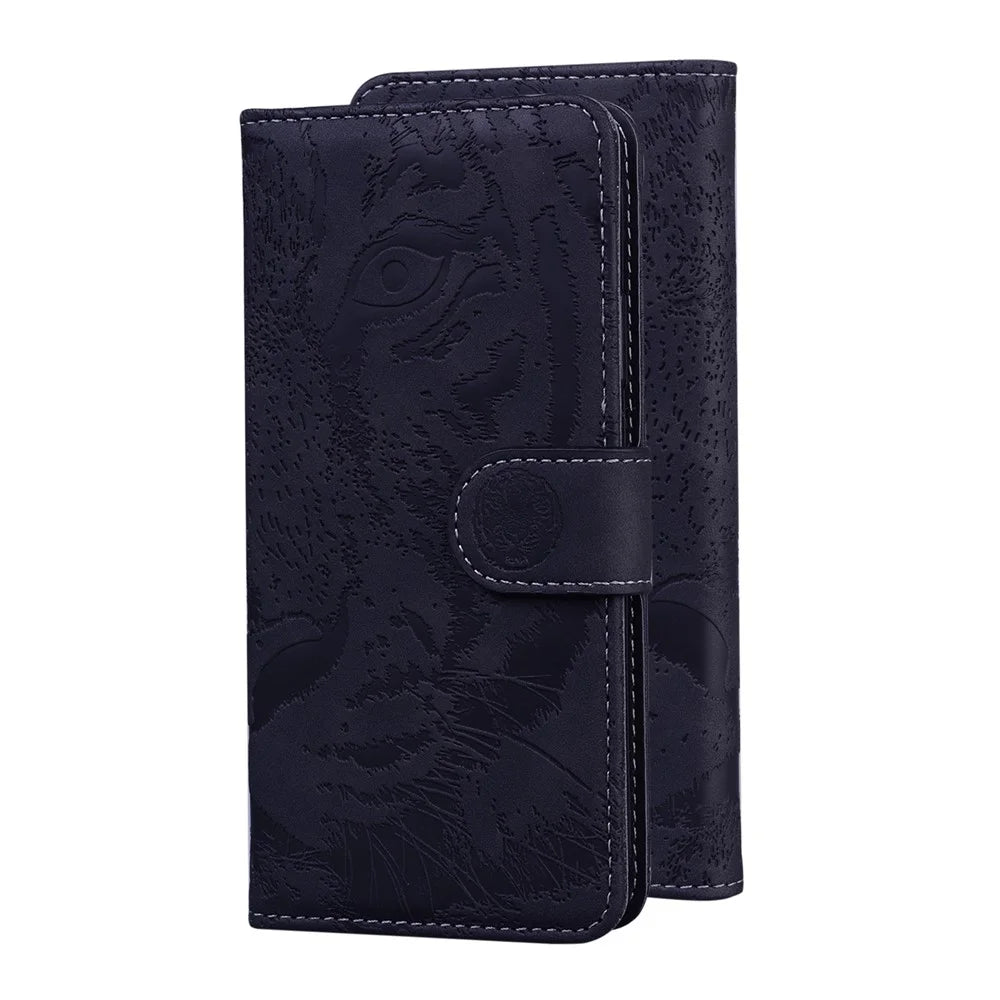 Tiger Pattern Imprinted Magnetic Clasp Leather Phone Case Stand Wallet Cover for Samsung Galaxy S22 Ultra - Black - 6