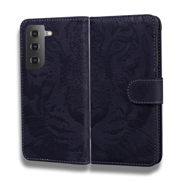 Tiger Pattern Imprinted PU Leather Wallet Stand Protective Phone Case Shell for Samsung Galaxy S22 Plus - Black - 1