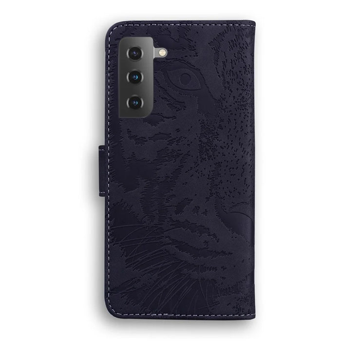 Tiger Pattern Imprinted PU Leather Wallet Stand Protective Phone Case Shell for Samsung Galaxy S22 Plus - Black - 3