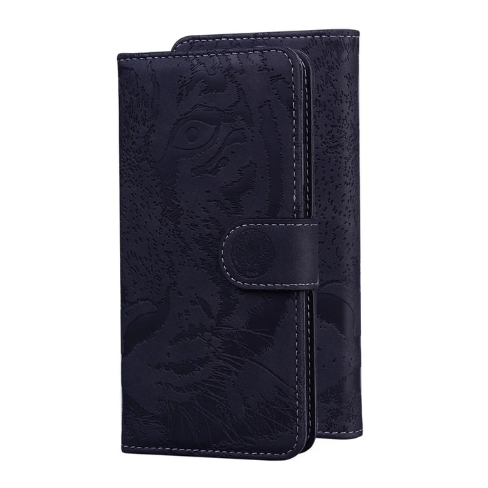 Tiger Pattern Imprinted PU Leather Wallet Stand Protective Phone Case Shell for Samsung Galaxy S22 Plus - Black - 6