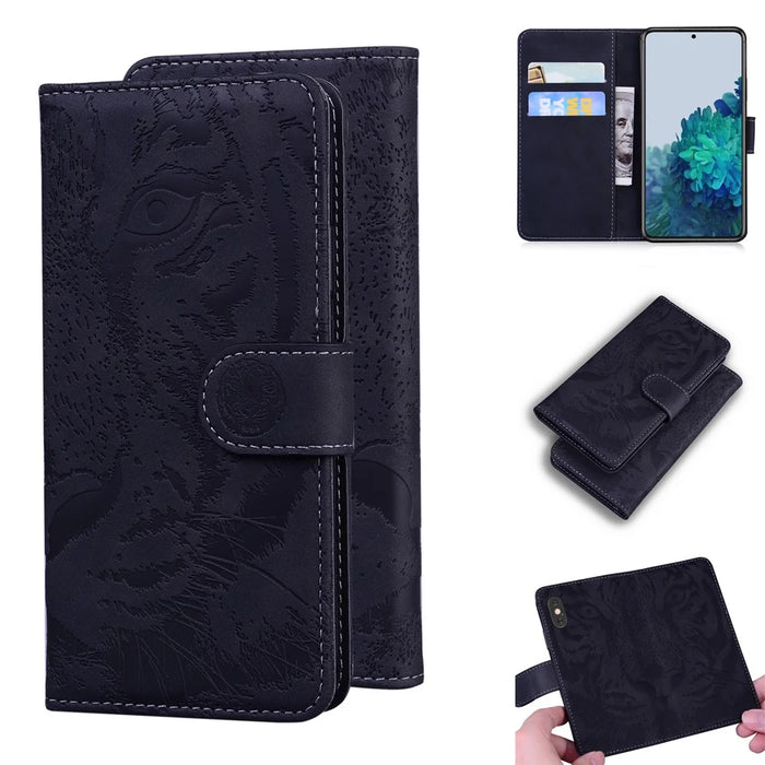 Tiger Pattern Imprinted PU Leather Wallet Stand Protective Phone Case Shell for Samsung Galaxy S22 Plus - Black - 7