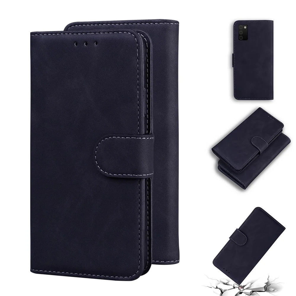 Shockproof Quality Leather Protective Phone Case Shell Stand Wallet Cover for Samsung Galaxy A03s (164.2mm) - Black - 7