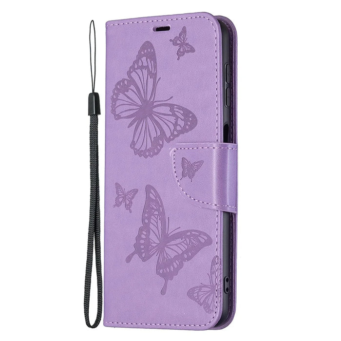 Imprint Butterfly Pattern Stand Wallet Leather Phone Shell Case with Wrist Strap for Samsung Galaxy A22 4G (EU Version) - Purple - 2