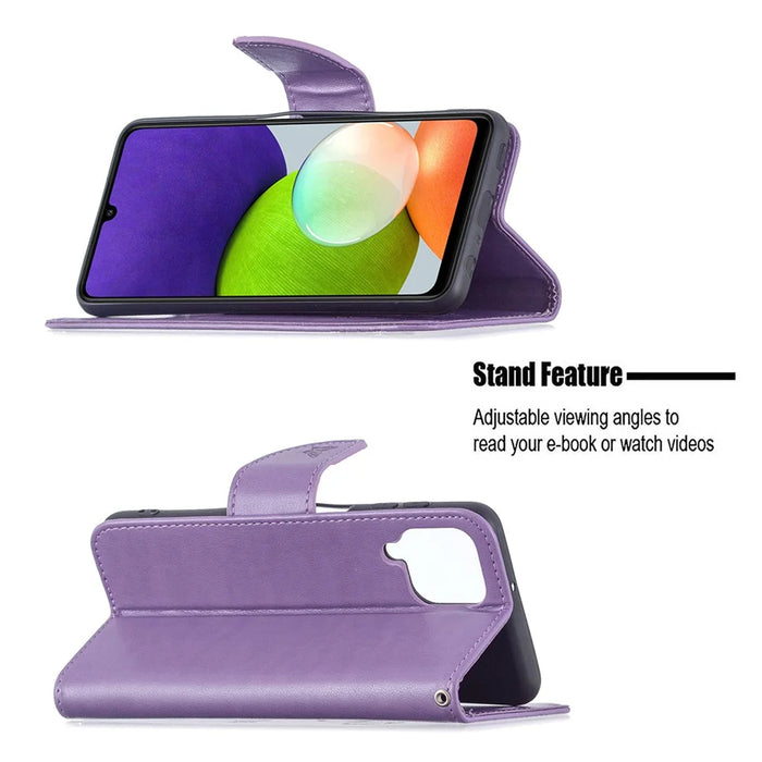 Imprint Butterfly Pattern Stand Wallet Leather Phone Shell Case with Wrist Strap for Samsung Galaxy A22 4G (EU Version) - Purple - 4