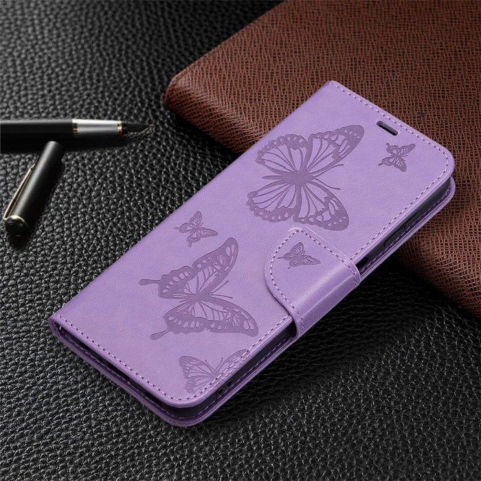 Imprint Butterfly Pattern Stand Wallet Leather Phone Shell Case with Wrist Strap for Samsung Galaxy A22 4G (EU Version) - Purple - 6