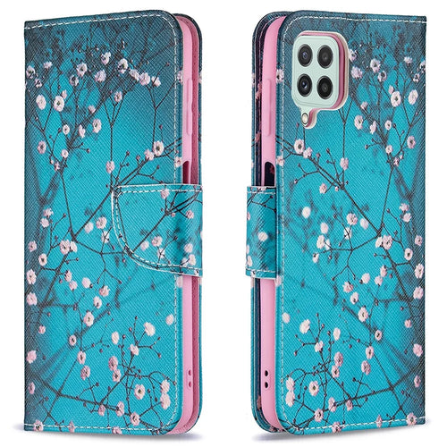Wallet Stand Pattern Printing PU Leather Protective Phone Case Cover for Samsung Galaxy A22 4G (EU Version) - Plum Blossom - 1