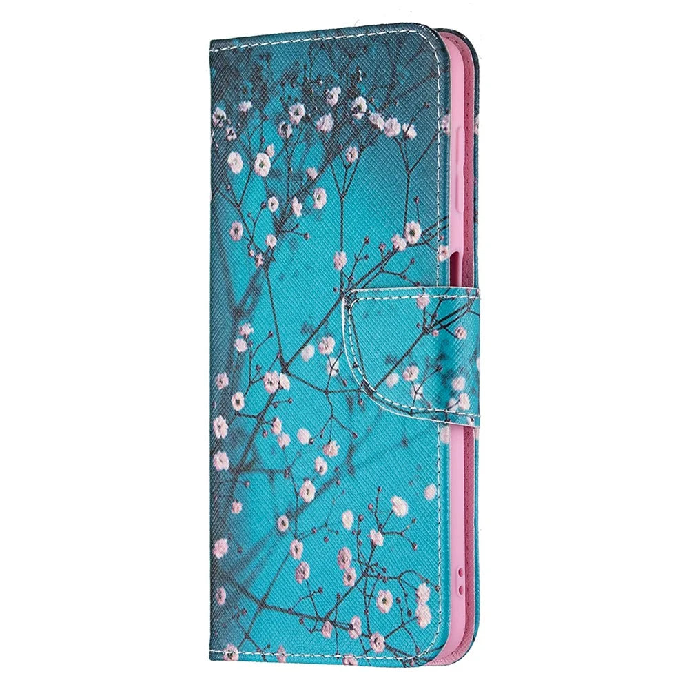 Wallet Stand Pattern Printing PU Leather Protective Phone Case Cover for Samsung Galaxy A22 4G (EU Version) - Plum Blossom - 4