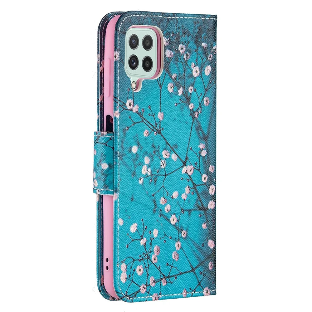 Wallet Stand Pattern Printing PU Leather Protective Phone Case Cover for Samsung Galaxy A22 4G (EU Version) - Plum Blossom - 5