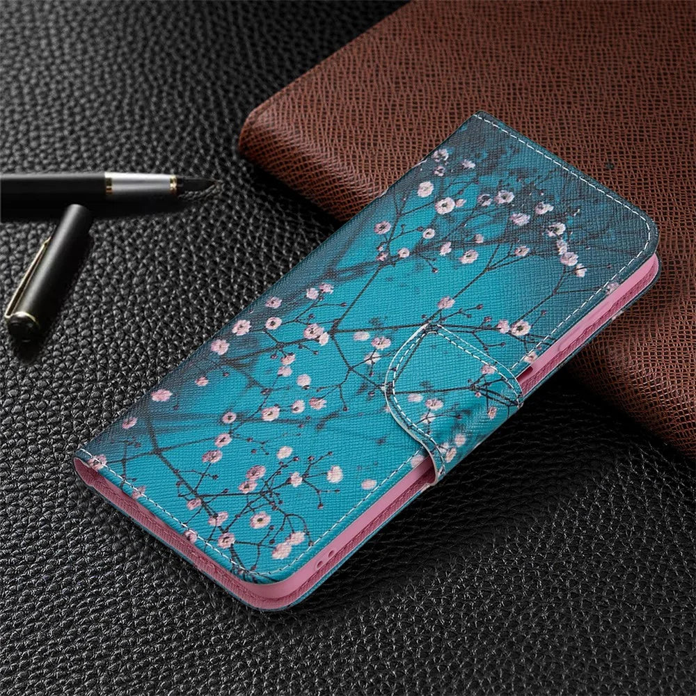 Wallet Stand Pattern Printing PU Leather Protective Phone Case Cover for Samsung Galaxy A22 4G (EU Version) - Plum Blossom - 7
