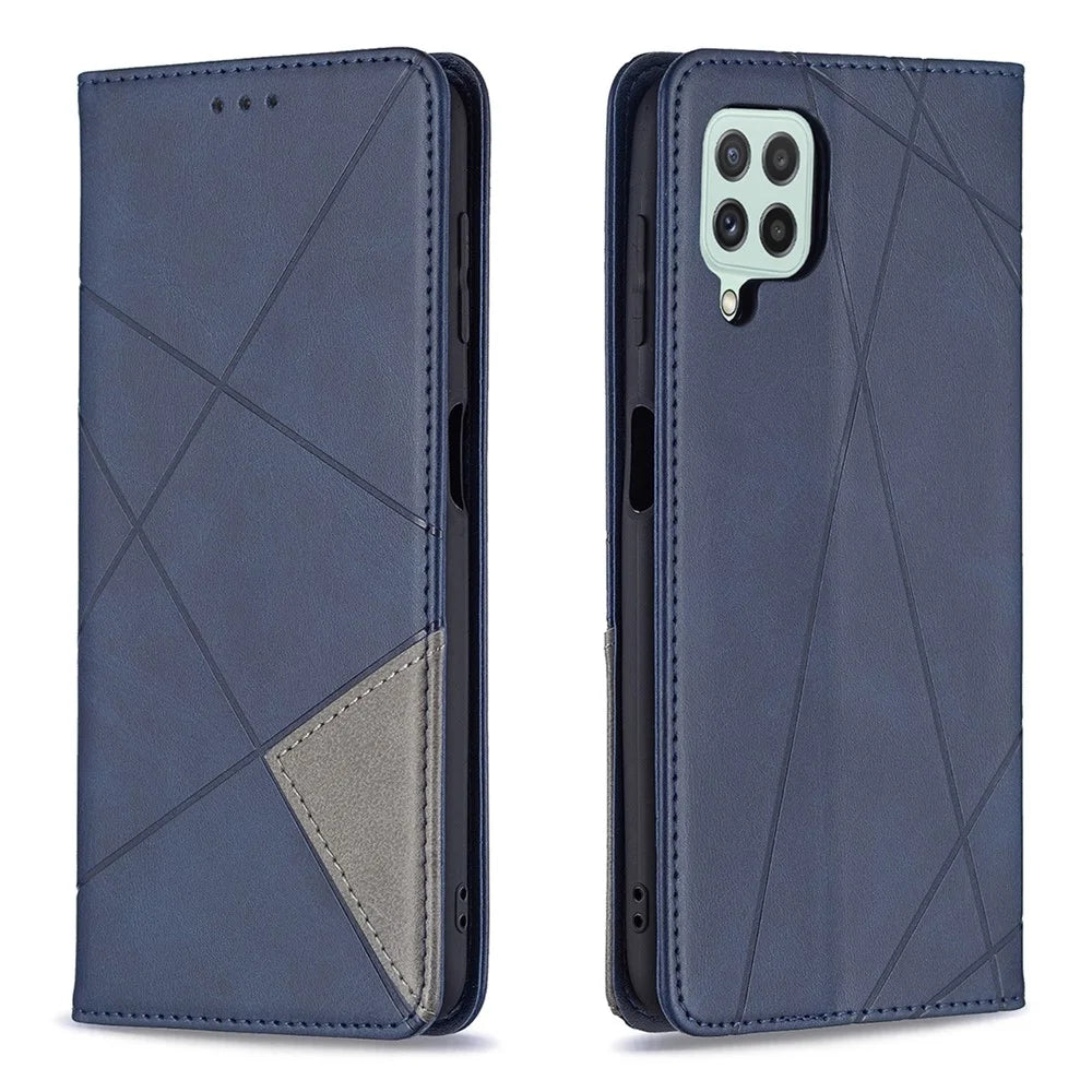 Rhombus-Like Imprinting Card Slots Design Leather Stand Phone Case Cover for Samsung Galaxy A22 4G (EU Version) - Blue - 1