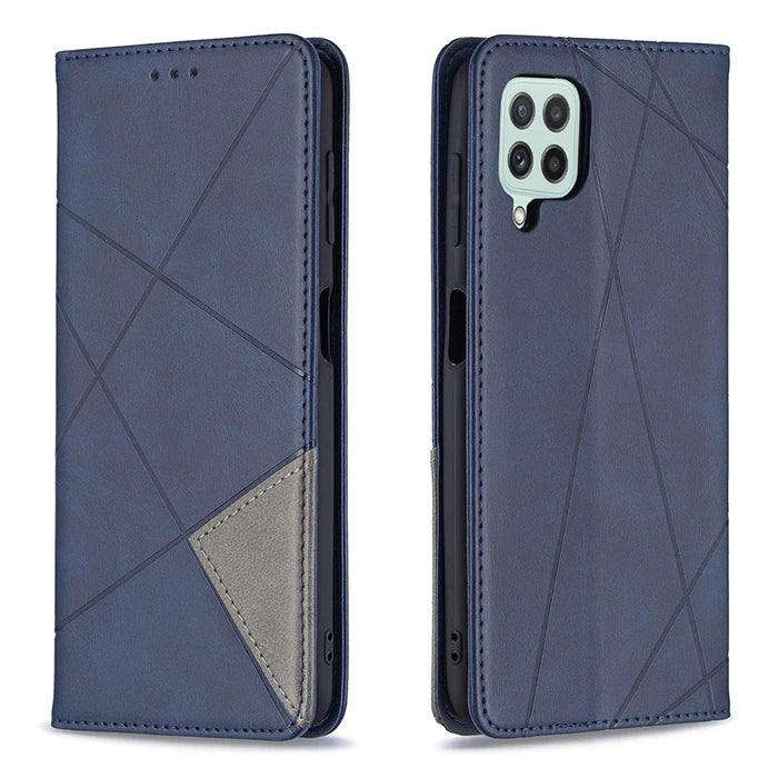 Rhombus-Like Imprinting Card Slots Design Leather Stand Phone Case Cover for Samsung Galaxy A22 4G (EU Version) - Blue - 1