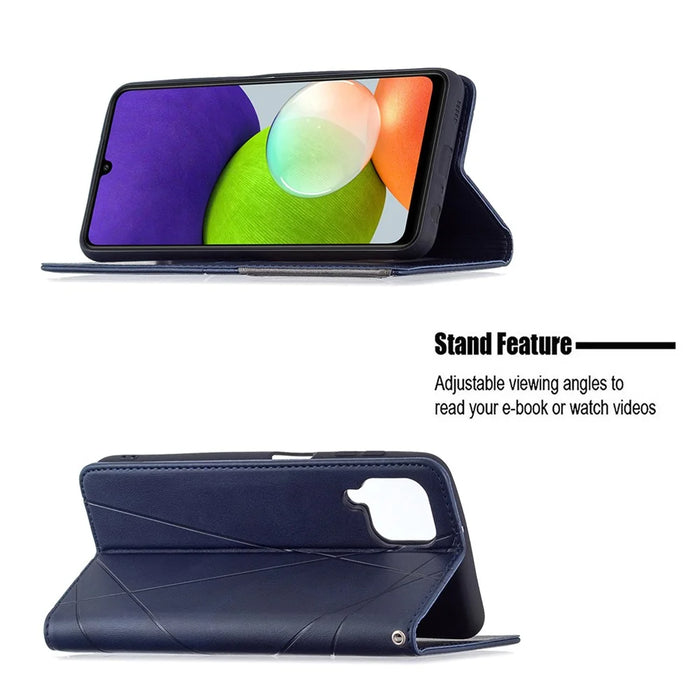 Rhombus-Like Imprinting Card Slots Design Leather Stand Phone Case Cover for Samsung Galaxy A22 4G (EU Version) - Blue - 2