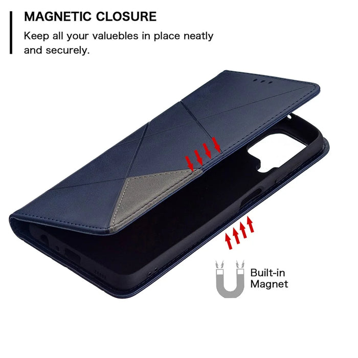 Rhombus-Like Imprinting Card Slots Design Leather Stand Phone Case Cover for Samsung Galaxy A22 4G (EU Version) - Blue - 3