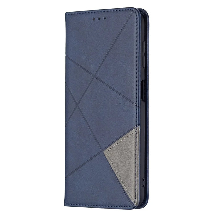 Rhombus-Like Imprinting Card Slots Design Leather Stand Phone Case Cover for Samsung Galaxy A22 4G (EU Version) - Blue - 5