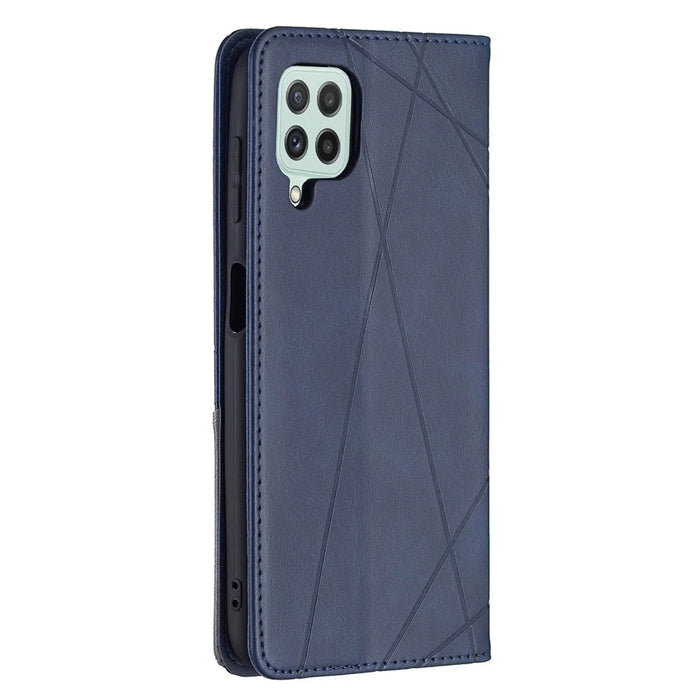 Rhombus-Like Imprinting Card Slots Design Leather Stand Phone Case Cover for Samsung Galaxy A22 4G (EU Version) - Blue - 6