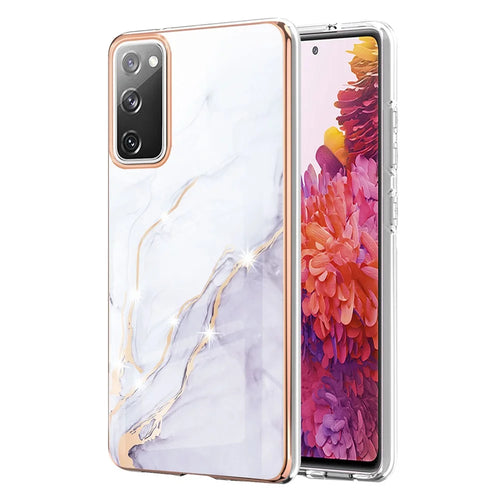 TPU Case with IMD Marble Pattern Electroplated Back Cover for Samsung Galaxy S20 FE 4G / 5G / S20 Lite / S20 FE 2022 - White 006 - 1