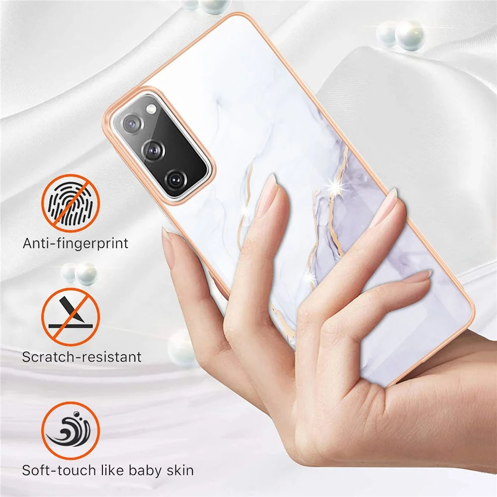 TPU Case with IMD Marble Pattern Electroplated Back Cover for Samsung Galaxy S20 FE 4G / 5G / S20 Lite / S20 FE 2022 - White 006 - 2