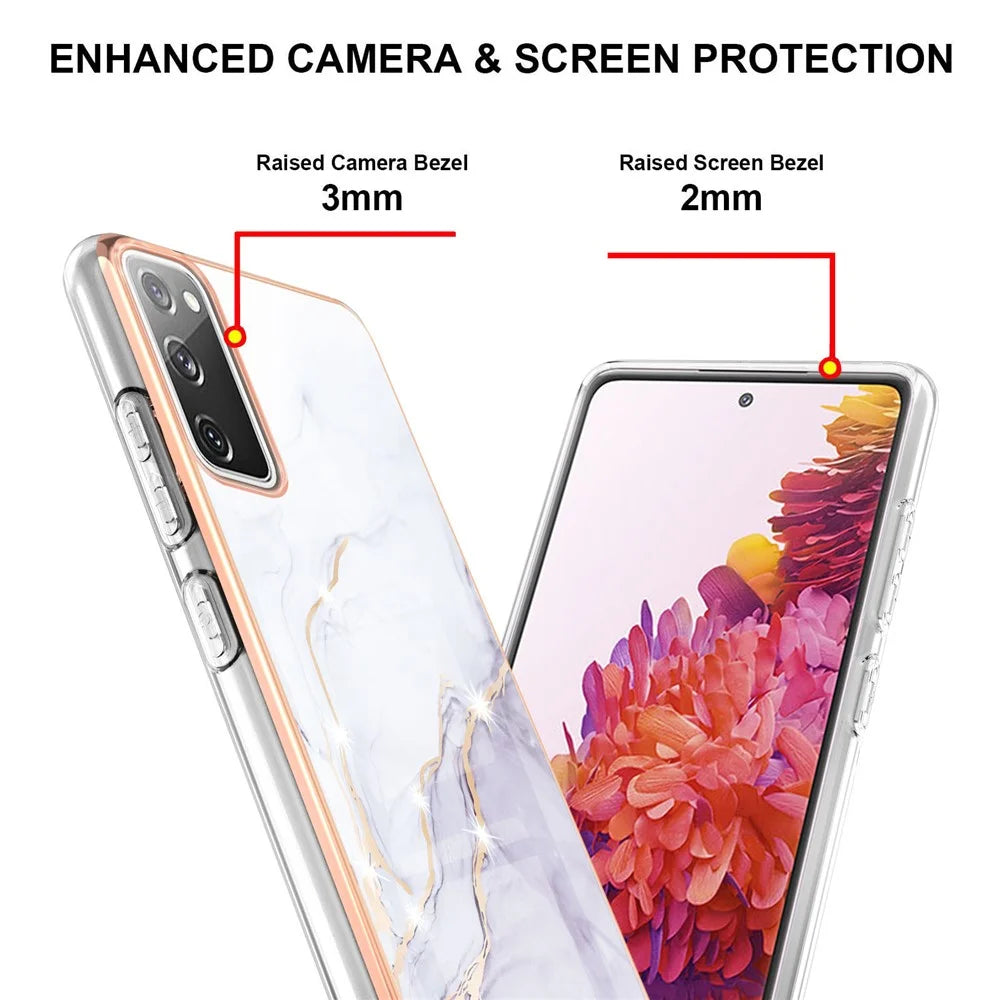 TPU Case with IMD Marble Pattern Electroplated Back Cover for Samsung Galaxy S20 FE 4G / 5G / S20 Lite / S20 FE 2022 - White 006 - 4
