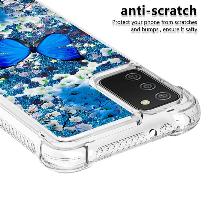 Pattern Printing Sparkling Floating Liquid Quicksand Clear Thin Soft TPU Shockproof Phone Case for Samsung Galaxy A03s (164.2mm) - Blue Butterfly - 3