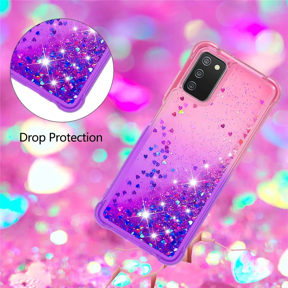 Gradient Quicksand Series Liquid Flowing Floating Sparkle Soft TPU Phone Case for Samsung Galaxy A03s (164.2mm) - Pink / Purple - 4