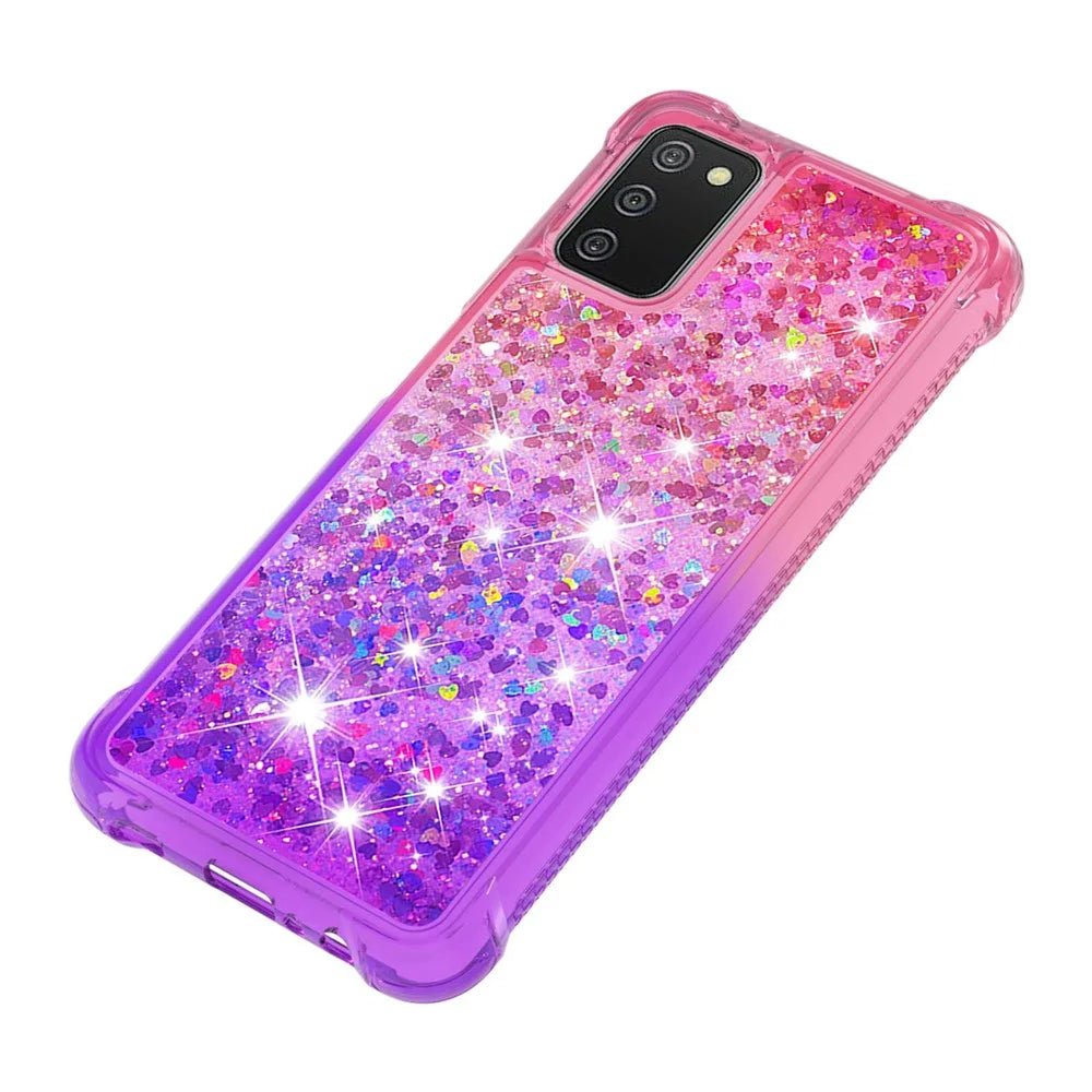 Gradient Quicksand Series Liquid Flowing Floating Sparkle Soft TPU Phone Case for Samsung Galaxy A03s (164.2mm) - Pink / Purple - 5