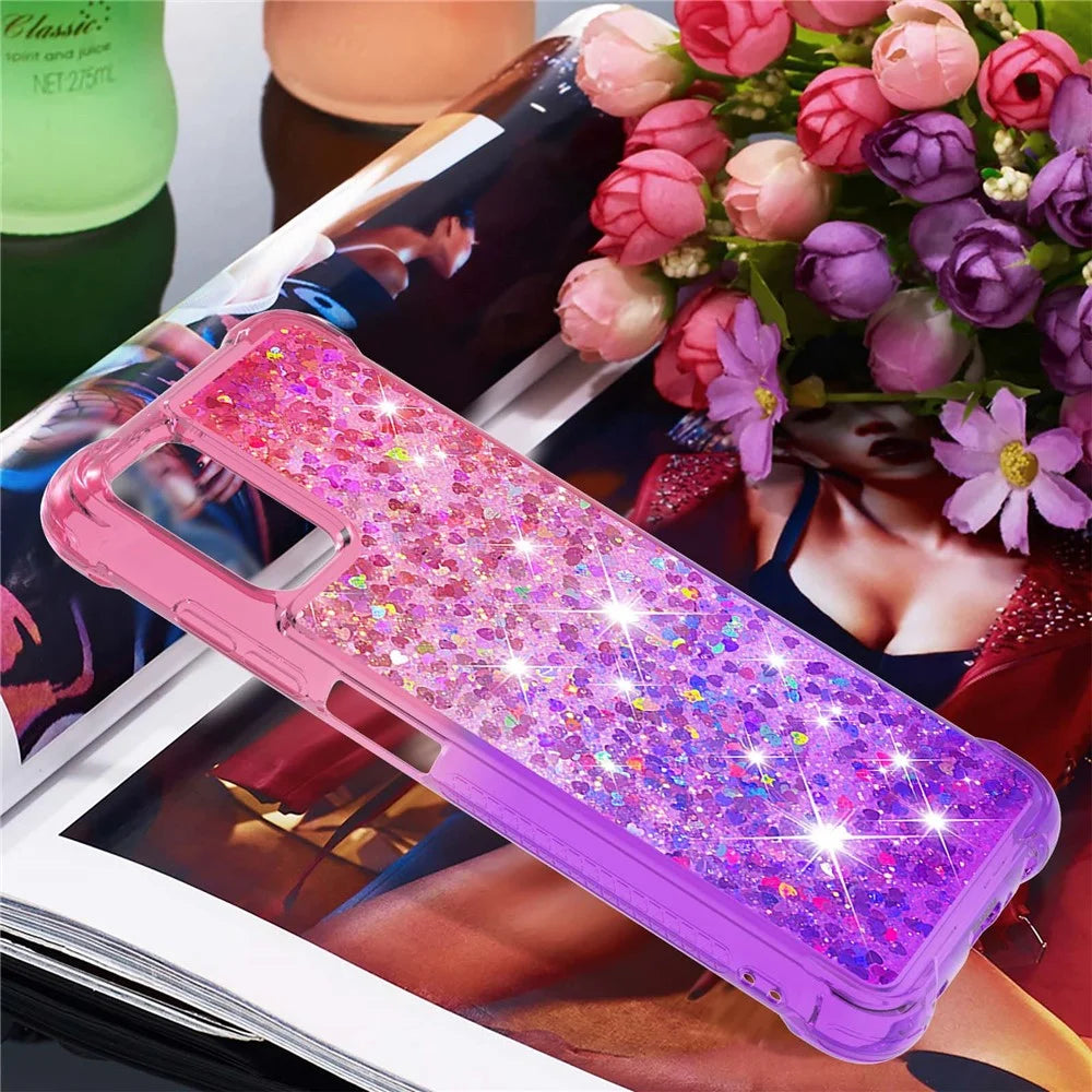 Gradient Quicksand Series Liquid Flowing Floating Sparkle Soft TPU Phone Case for Samsung Galaxy A03s (164.2mm) - Pink / Purple - 6