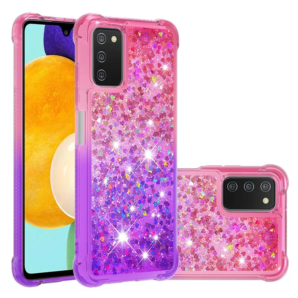 Gradient Quicksand Series Liquid Flowing Floating Sparkle Soft TPU Phone Case for Samsung Galaxy A03s (164.2mm) - Pink / Purple - 7