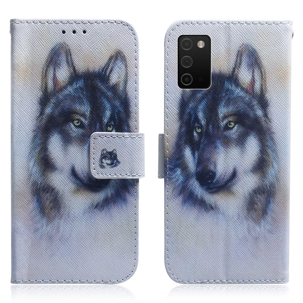 Pattern Printing Magnetic Clasp Stand Design Leather Phone Cover Protector with Wallet for Samsung Galaxy A03s (164.2mm) - Wolf - 1