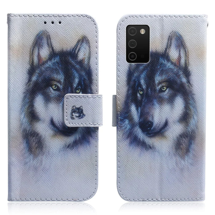 Pattern Printing Magnetic Clasp Stand Design Leather Phone Cover Protector with Wallet for Samsung Galaxy A03s (164.2mm) - Wolf - 1