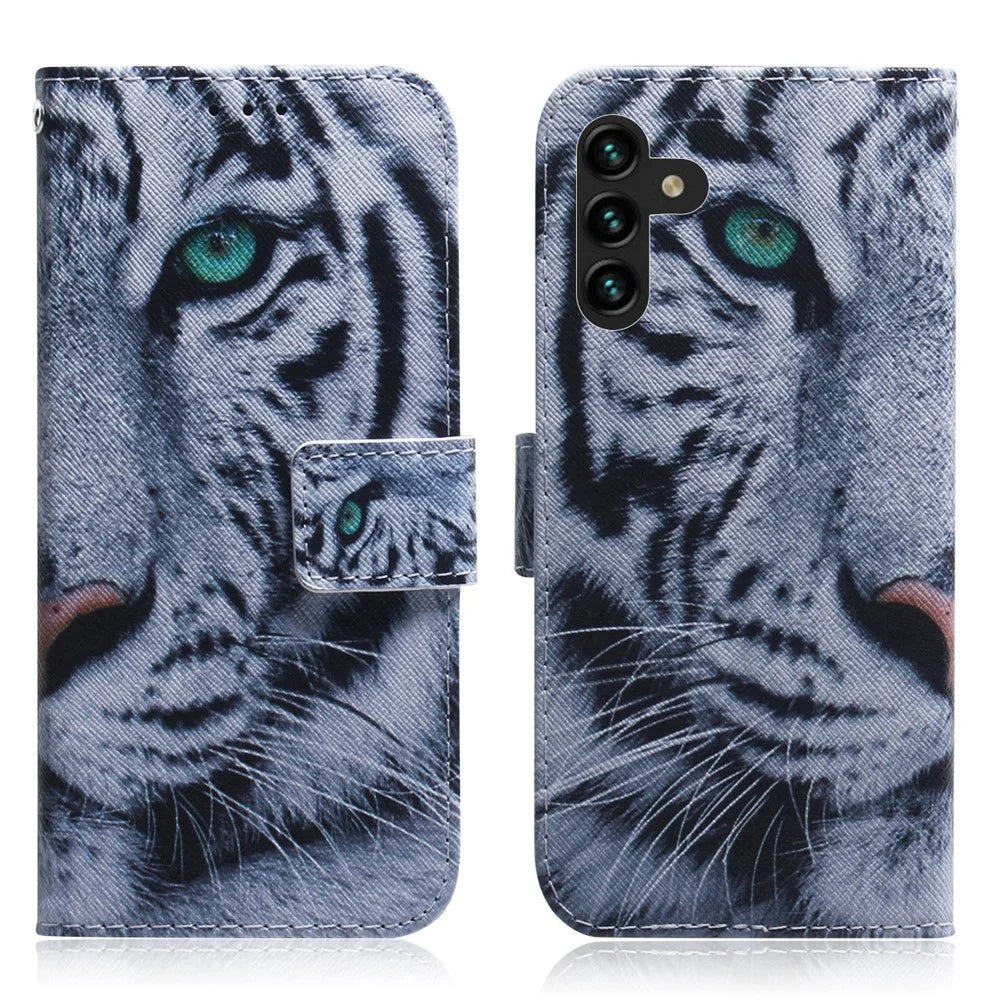 PU Leather Pattern Printing Stand Wallet Phone Cover Shell for Samsung Galaxy A13 5G / A04s 4G (164.7mm) - Tiger Head - 1