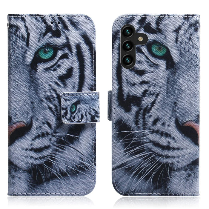 PU Leather Pattern Printing Stand Wallet Phone Cover Shell for Samsung Galaxy A13 5G / A04s 4G (164.7mm) - Tiger Head - 1