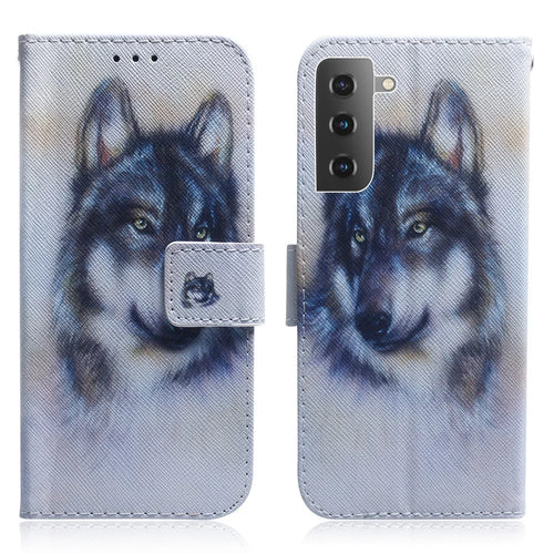 Pattern Printing Design Stand Flip Magnetic Clasp PU Wallet Phone Case for Samsung Galaxy S22 5G - Wolf - 1