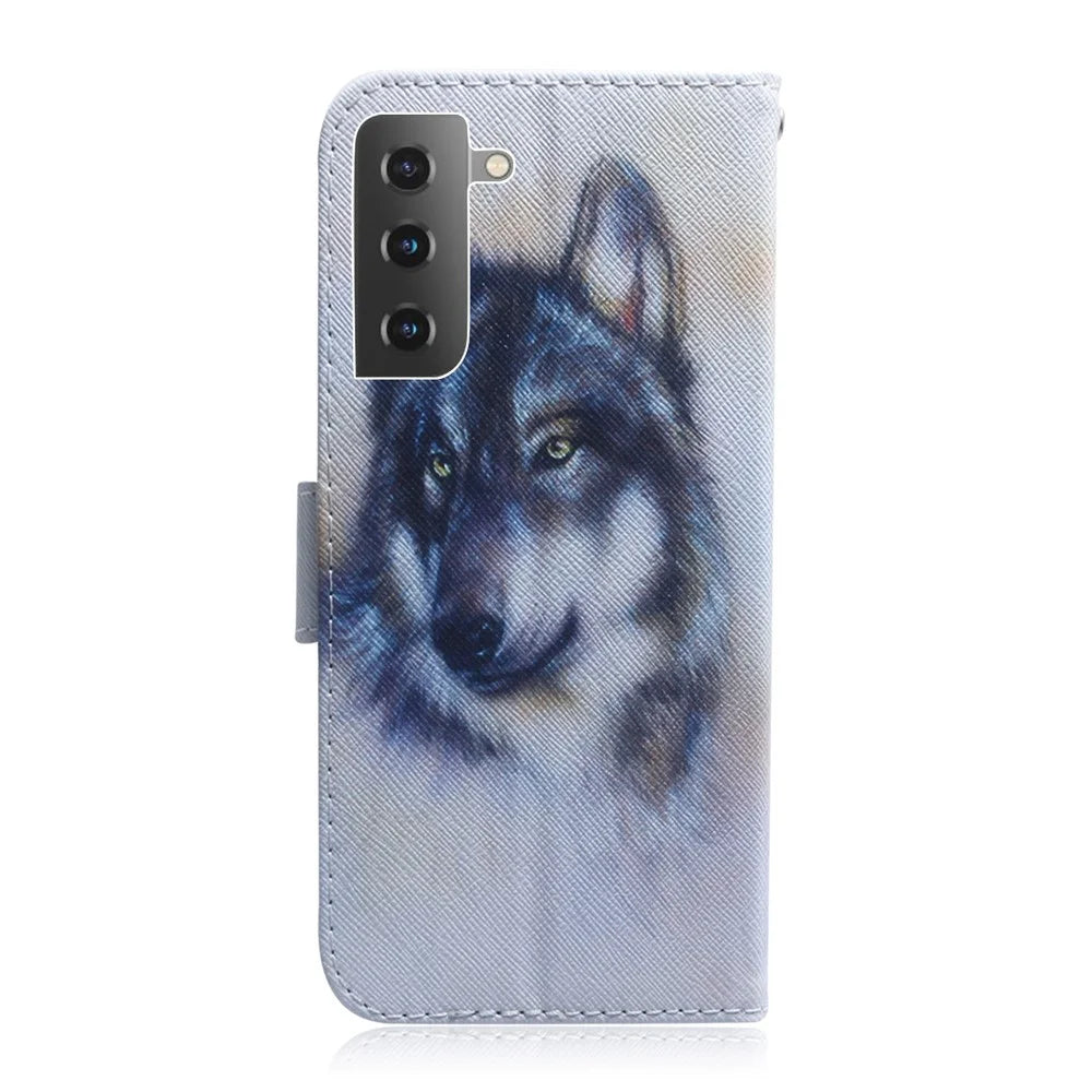Pattern Printing Design Stand Flip Magnetic Clasp PU Wallet Phone Case for Samsung Galaxy S22 5G - Wolf - 3