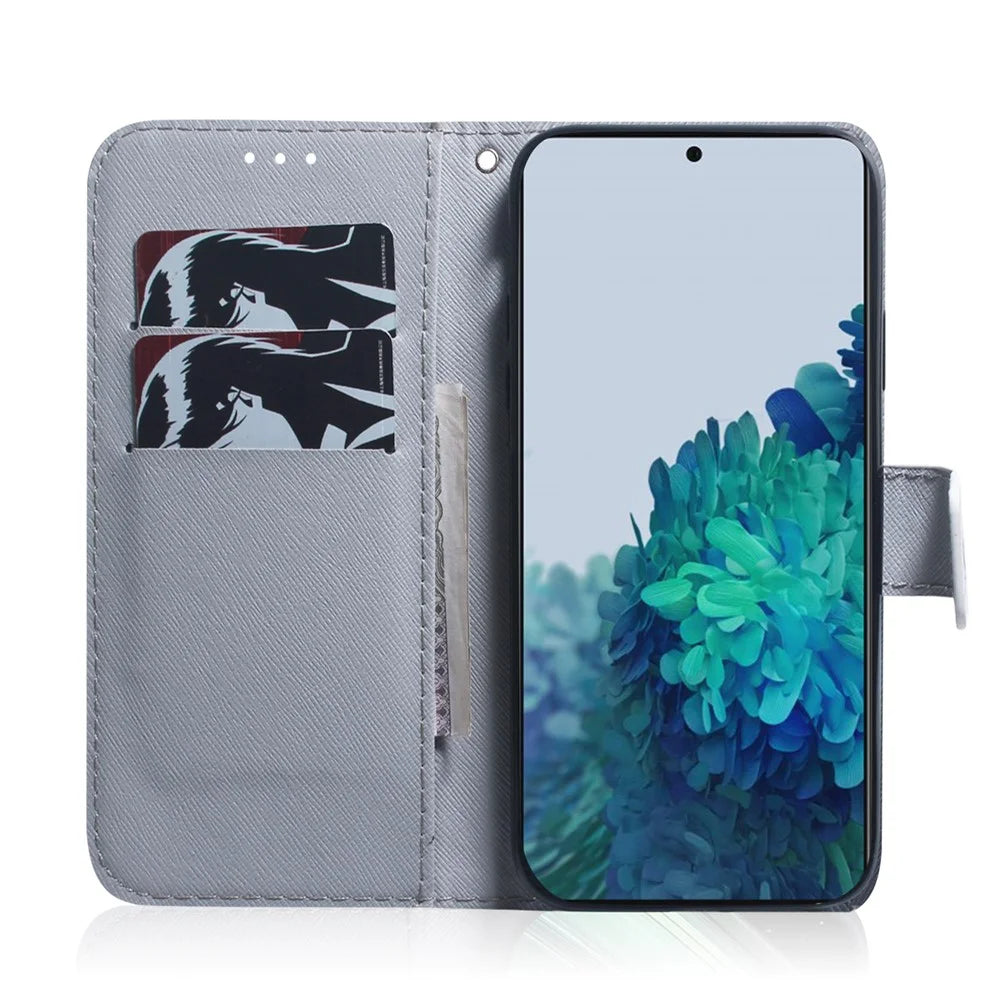 Pattern Printing Design Stand Flip Magnetic Clasp PU Wallet Phone Case for Samsung Galaxy S22 5G - Wolf - 5