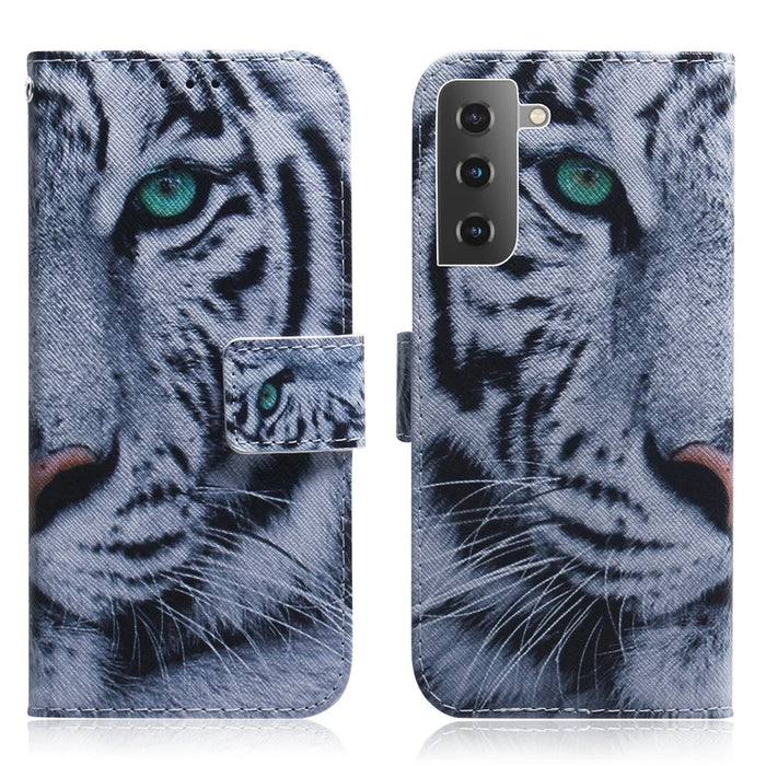 Full Stylish Pattern Printing Stand PU Leather Wallet Shockproof Flip Magnetic Case for Samsung Galaxy S22+ 5G - Tiger - 1