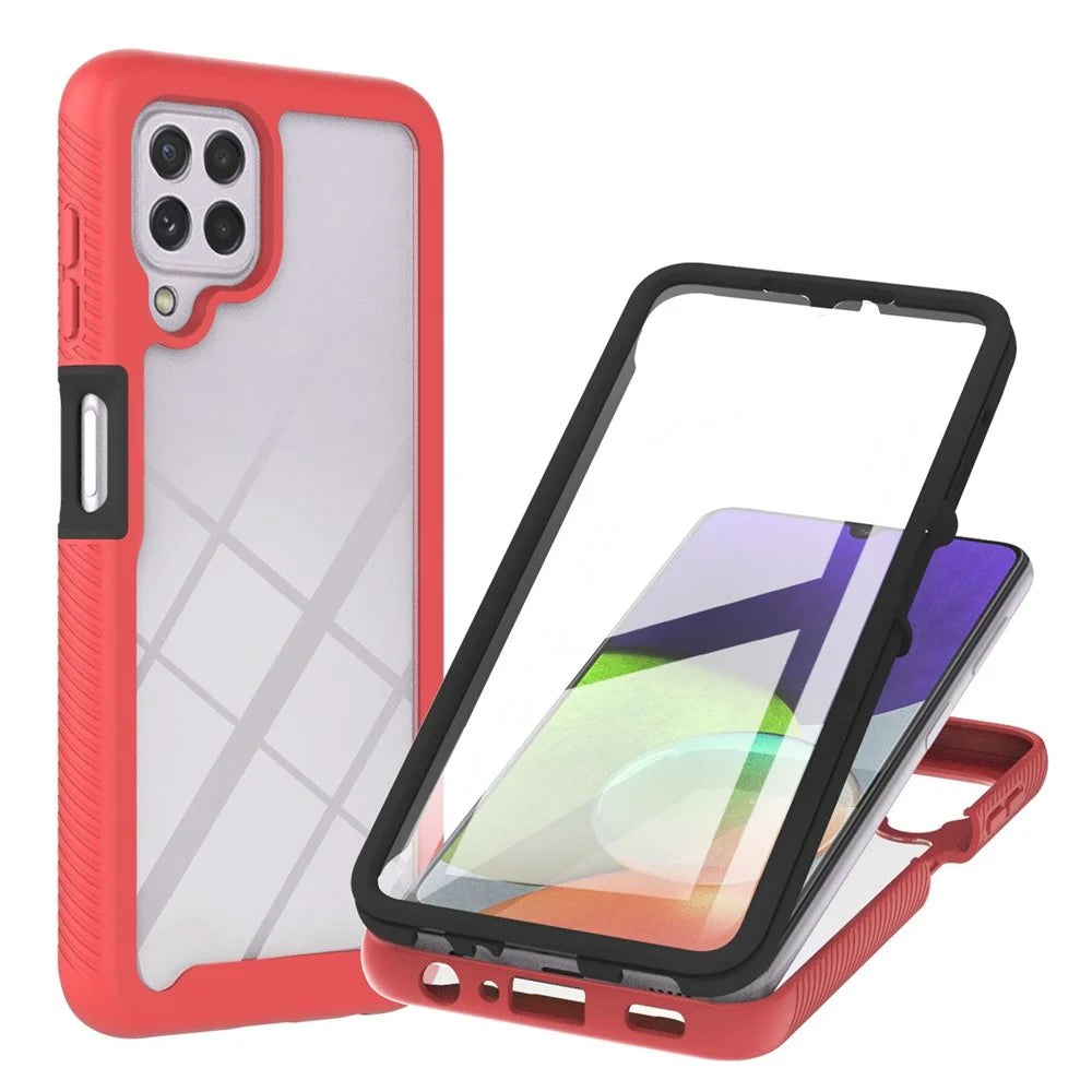 PC + TPU Hybrid Cover Full Coverage Phone Case with PET Screen Protector for Samsung Galaxy A22 4G (EU Version) - Red - 1