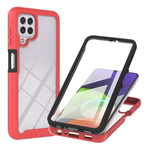 PC + TPU Hybrid Cover Full Coverage Phone Case with PET Screen Protector for Samsung Galaxy A22 4G (EU Version) - Red - 1