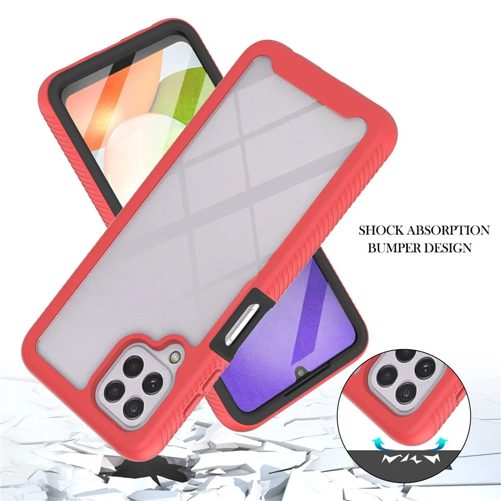 PC + TPU Hybrid Cover Full Coverage Phone Case with PET Screen Protector for Samsung Galaxy A22 4G (EU Version) - Red - 2