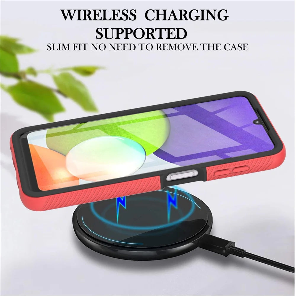 PC + TPU Hybrid Cover Full Coverage Phone Case with PET Screen Protector for Samsung Galaxy A22 4G (EU Version) - Red - 3