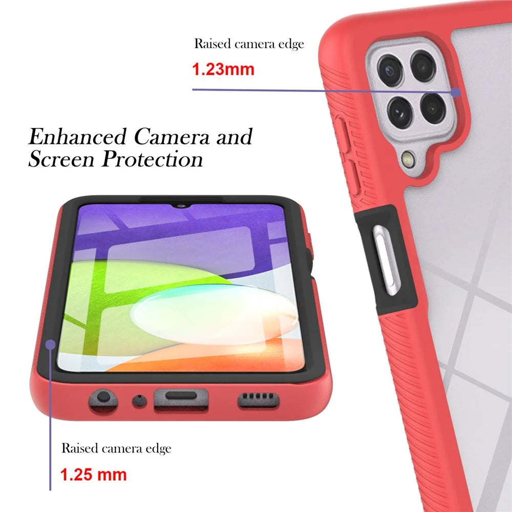 PC + TPU Hybrid Cover Full Coverage Phone Case with PET Screen Protector for Samsung Galaxy A22 4G (EU Version) - Red - 4