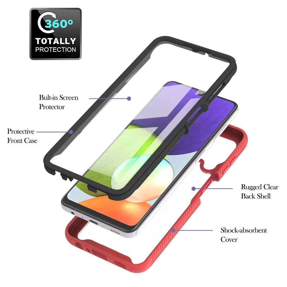 PC + TPU Hybrid Cover Full Coverage Phone Case with PET Screen Protector for Samsung Galaxy A22 4G (EU Version) - Red - 5
