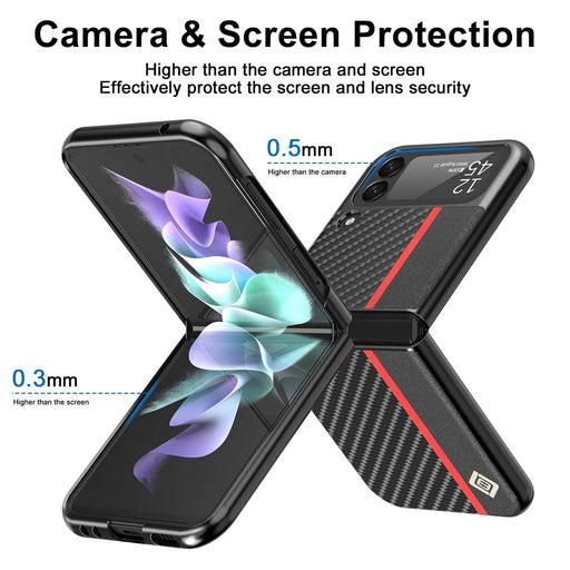 LC.IMEEKE Carbon Fiber Texture PU Leather Coated PC Protective Phone Case Cover for Samsung Galaxy Z Flip3 5G - Black - 2